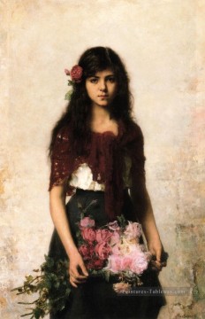 Le portrait de la fille de Fleur Vendeur Alexei Harlamov Peinture à l'huile